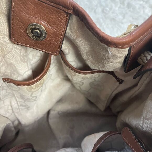 MICHAEL Michael Kors Metallic Khaki /Brown Canvas and Leather Medium Isla Tote - Picture 14 of 16